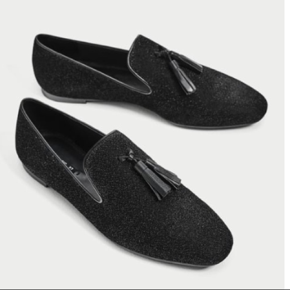 ZARA GLITTER LOAFERS WITH TASSEL BRAND NEW